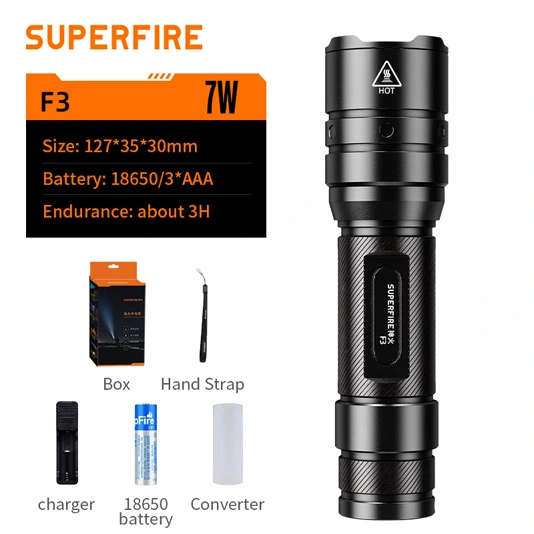SUPERFIRE F3 530 lümen şarj edilebilir zumlanabilir taktik el feneri
