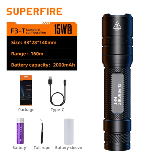 SUPERFIRE F3-T 600 lümen teleskopik Zoom el feneri taktik
