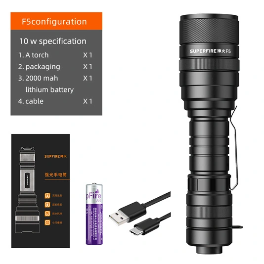 SUPERFIRE F5 1100 lümen zumlanabilir taktik el feneri