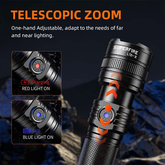 SUPERFIRE L16-T/L16-X şarj edilebilir teleskopik Zoom el feneri