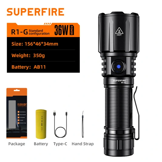 SUPERFIRE R1-G 2300 lümen zumlanabilir yüksek güç USB türleri şarj edilebilir el feneri