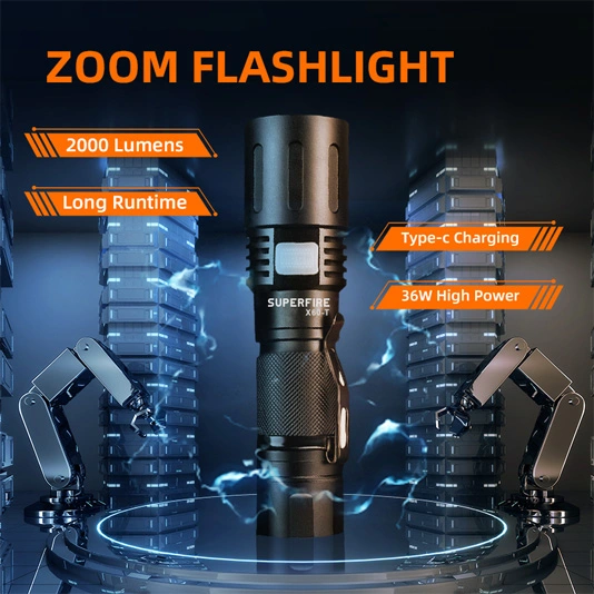 SUPERFIRE X60-T 2000 lümen zumlanabilir LED el feneri