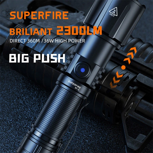 SUPERFIRE R1-G 2300 lümen zumlanabilir yüksek güç USB türleri şarj edilebilir el feneri