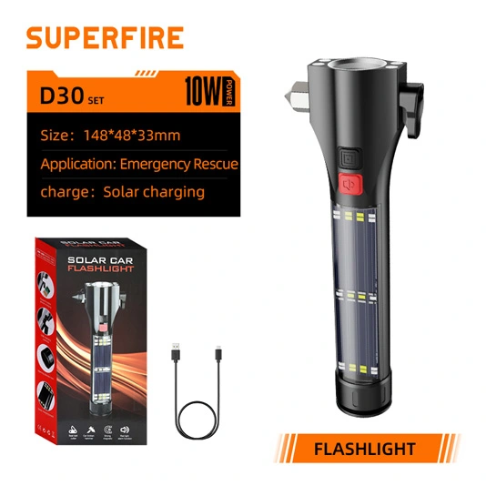 SUPERFIRE D30 güneş şarj edilebilir çok fonksiyonlu el feneri