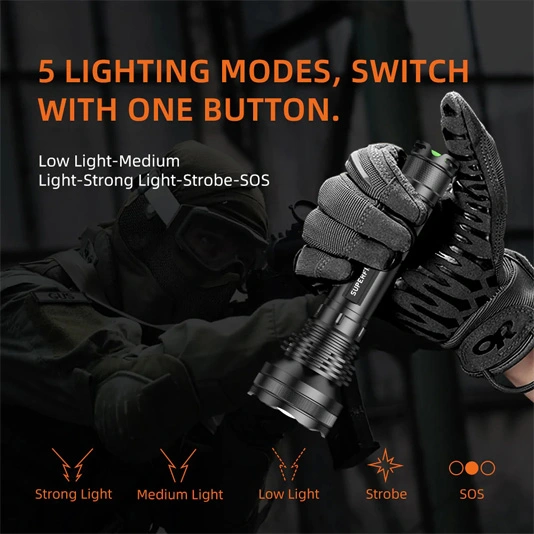 SUPERFIRE L3-P90 2700 lümen 36W zumlanabilir LED şarj edilebilir el feneri