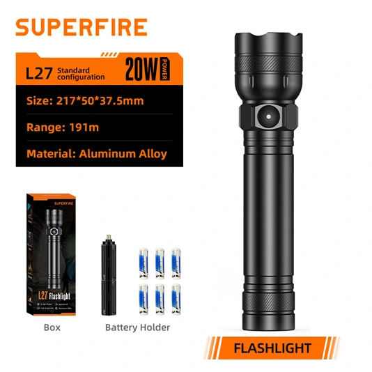 SUPERFIRE L27 süper parlak kuru hücre el feneri şarj edilebilir