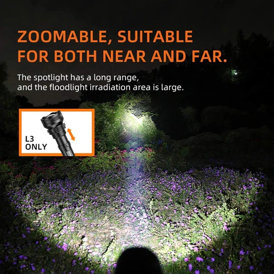 SUPERFIRE L3-P90 2700 lümen 36W zumlanabilir LED şarj edilebilir el feneri