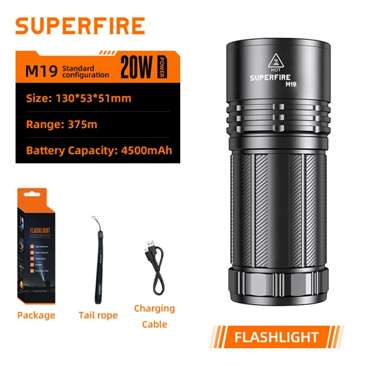 SUPERFIRE M19 yakınlaştırılabilir uzun menzilli el feneri