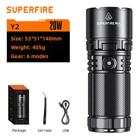 SUPERFIRE Y2 1355 lümen yüksek güç uzun mesafe el feneri şarj edilebilir
