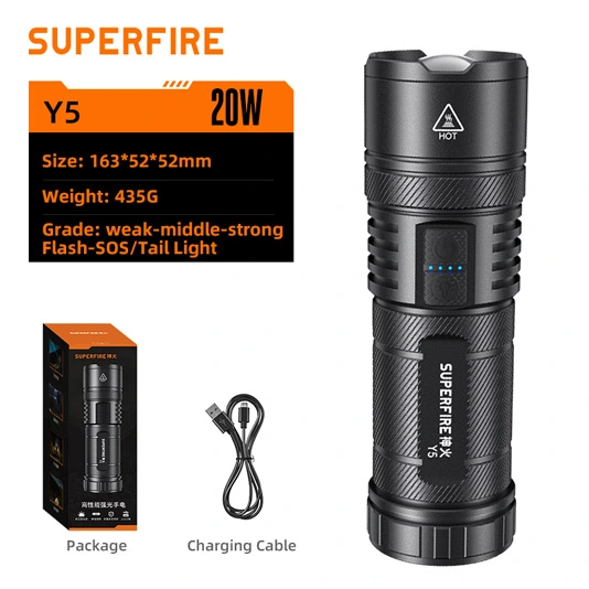 SUPERFIRE Y5 güç bankası ile 1200 lümen 20W şarj edilebilir el feneri