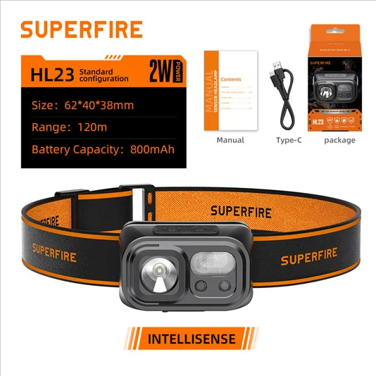 SUPERFIRE HL23/HL23-A/HL23-S USB şarj edilebilir LED sensör far