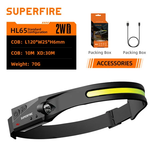 Hareket sensörü ile SUPERFIRE HL65 serisi şarj edilebilir far