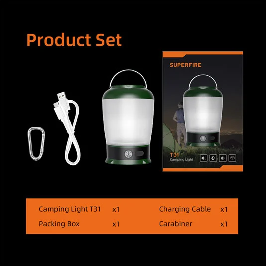 SUPERFIRE 18650 USB LED kamp lambası