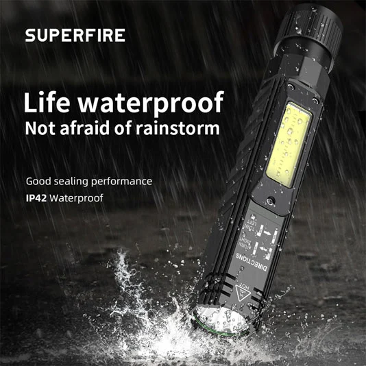 Manyetik taban ile SUPERFIRE G19 çok fonksiyonlu şarj edilebilir COB çalışma ışığı