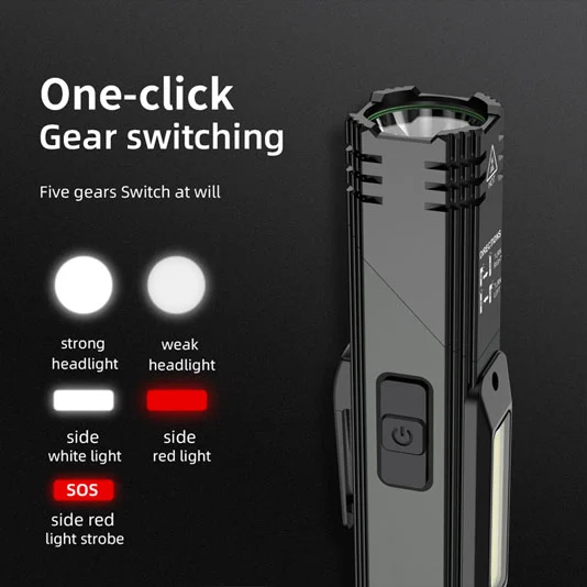Manyetik taban ile SUPERFIRE G19 çok fonksiyonlu şarj edilebilir COB çalışma ışığı