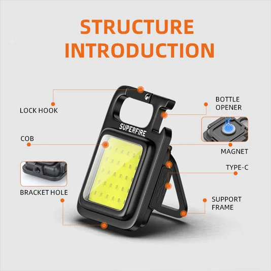 SUPERFIRE MX16 COB anahtarlık çalışma ışığı