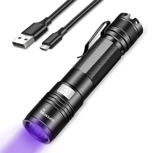 SUPERFIRE A5 Waterproof su geçirmez küçük el siyah UV meşale ışığı