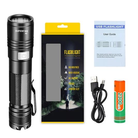 SUPERFIRE A5 Waterproof su geçirmez küçük el siyah UV meşale ışığı