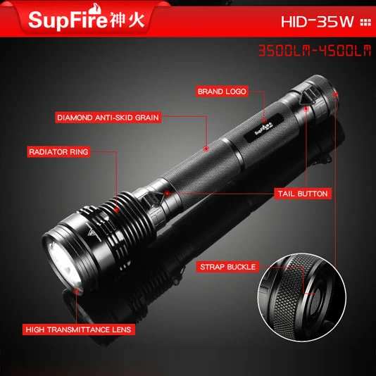SUPERFIRE HID 35W 3500 lümen küçük HID Xenon el feneri