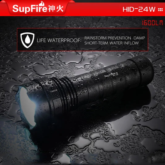 SUPERFIRE 24W 1600 lümen Xenon el feneri sakladı