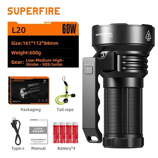 SUPERFIRE L20 büyük kapasiteli el feneri