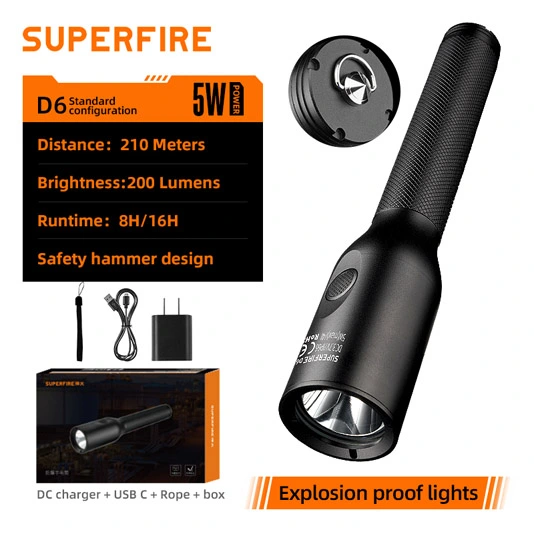 SUPERFIRE yeni D6 patlamaya dayanıklı LED el feneri